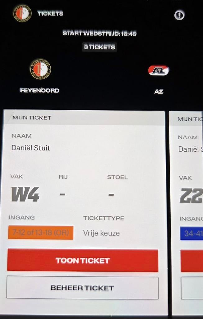 Feyenoord - AZ ticket (1x vak W4), Tickets en Kaartjes, Eén persoon