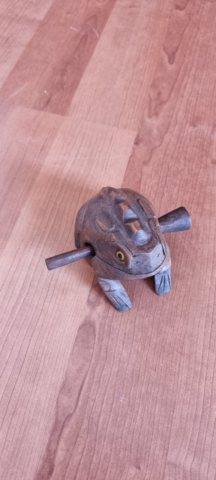 Handgesneden houten kikker Guiro – kwakend instrument + stok, Overige onderwerpen, Minder dan 20 cm, Ophalen of Verzenden, Handgemaakt