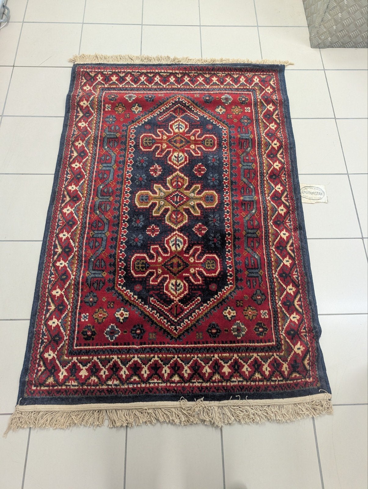 Handgeknoopt Afghaans tapijt - Origineel design, Afghaans, Traditioneel, Oosters, Blauw, 100 tot 150 cm, Zo goed als nieuw