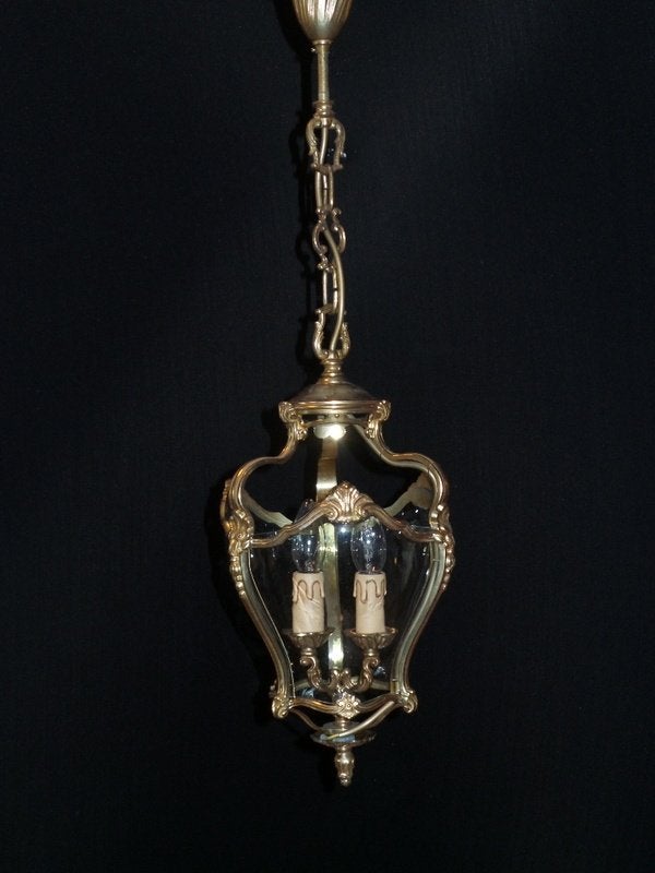 Oude lantaarn met bronzen frame en gebogen glas, Ophalen, Gebruikt, Glas, E14 (klein)