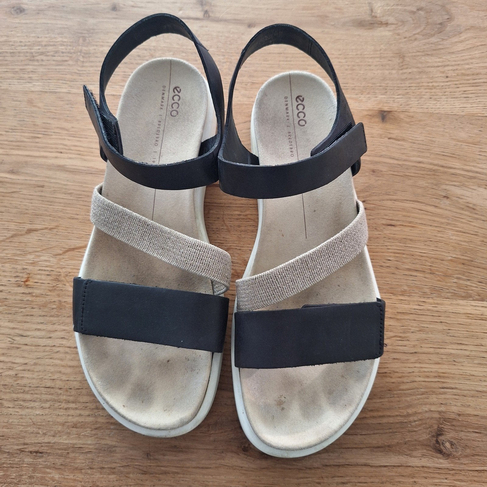 Ecco sandalen, zwart beige, maat 40, ZGAN, Ecco, Zwart, Zo goed als nieuw, Sandalen of Muiltjes