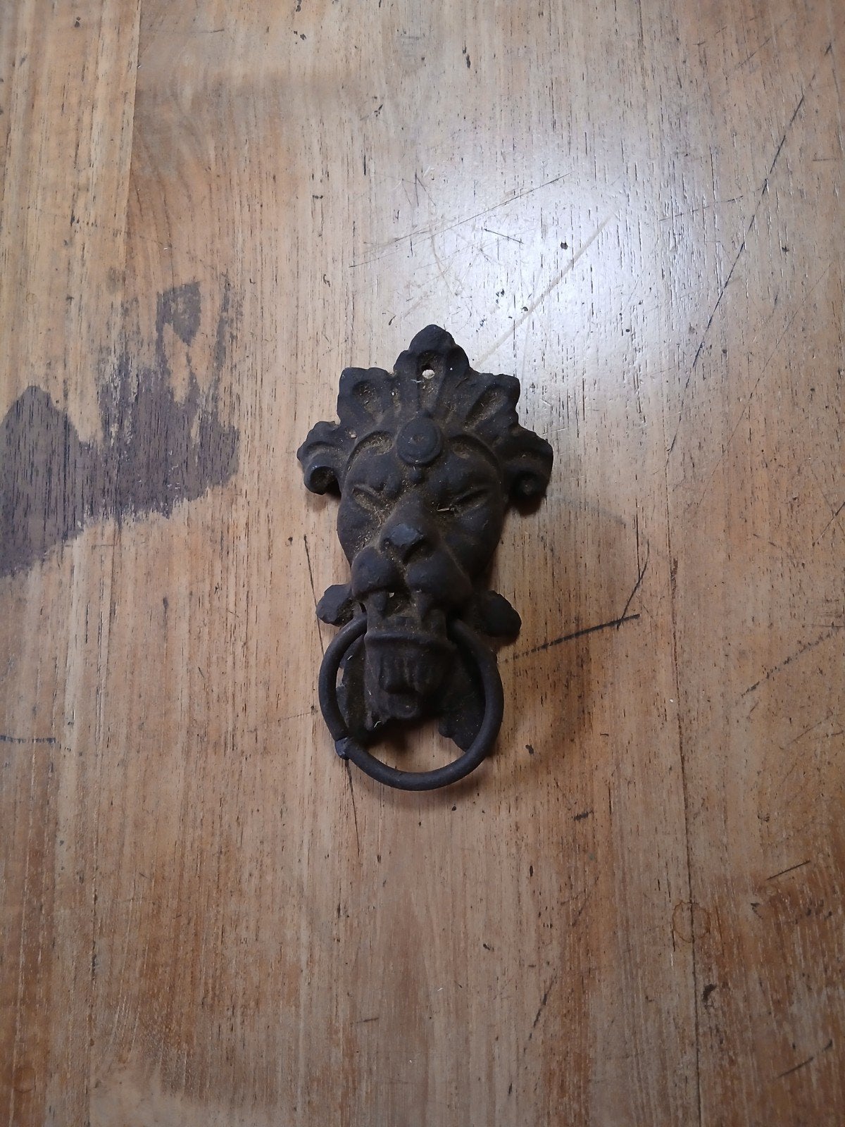 Antieke gietijzeren leeuwenkop deurbel/klopper, Antiek en Kunst, Ophalen of Verzenden