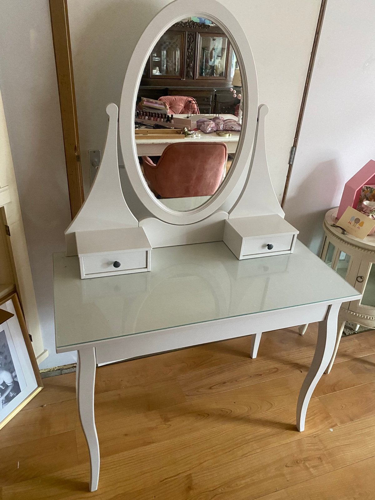 Ikea hemnes toilettafel met spiegel en laatjes kaptafel wit, Ophalen, Gebruikt, 50 tot 100 cm, 150 tot 200 cm