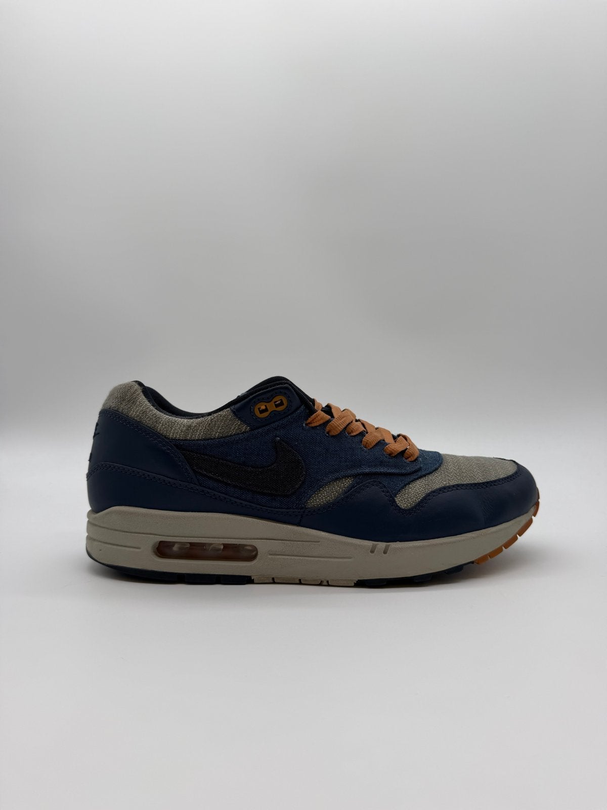 Nike Air Max 1 Twill Midnight Navy Grey EU 44, Blauw, ., Ophalen of Verzenden, Sneakers of Gympen