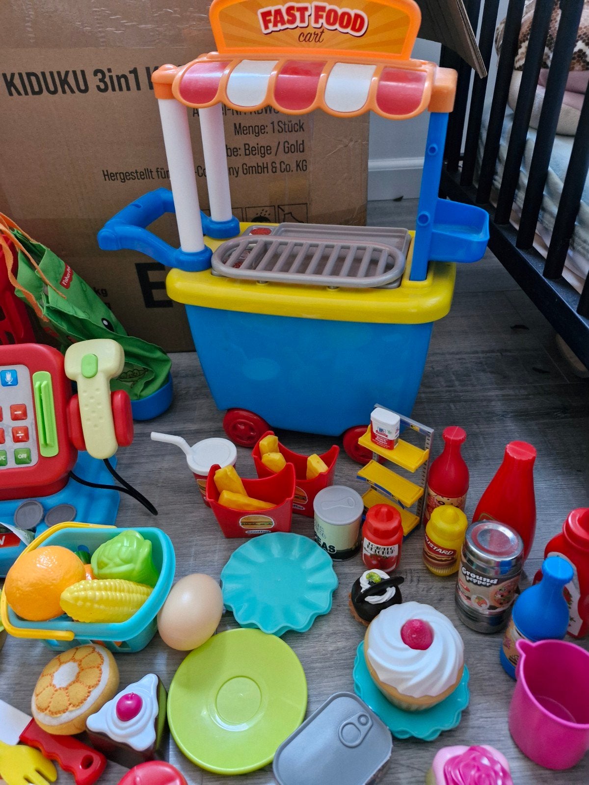 Grote speelset: Fastfoodkraam, winkelwagen & accessoires, Kinderen en Baby's, Ophalen, Gebruikt, Jongen of Meisje