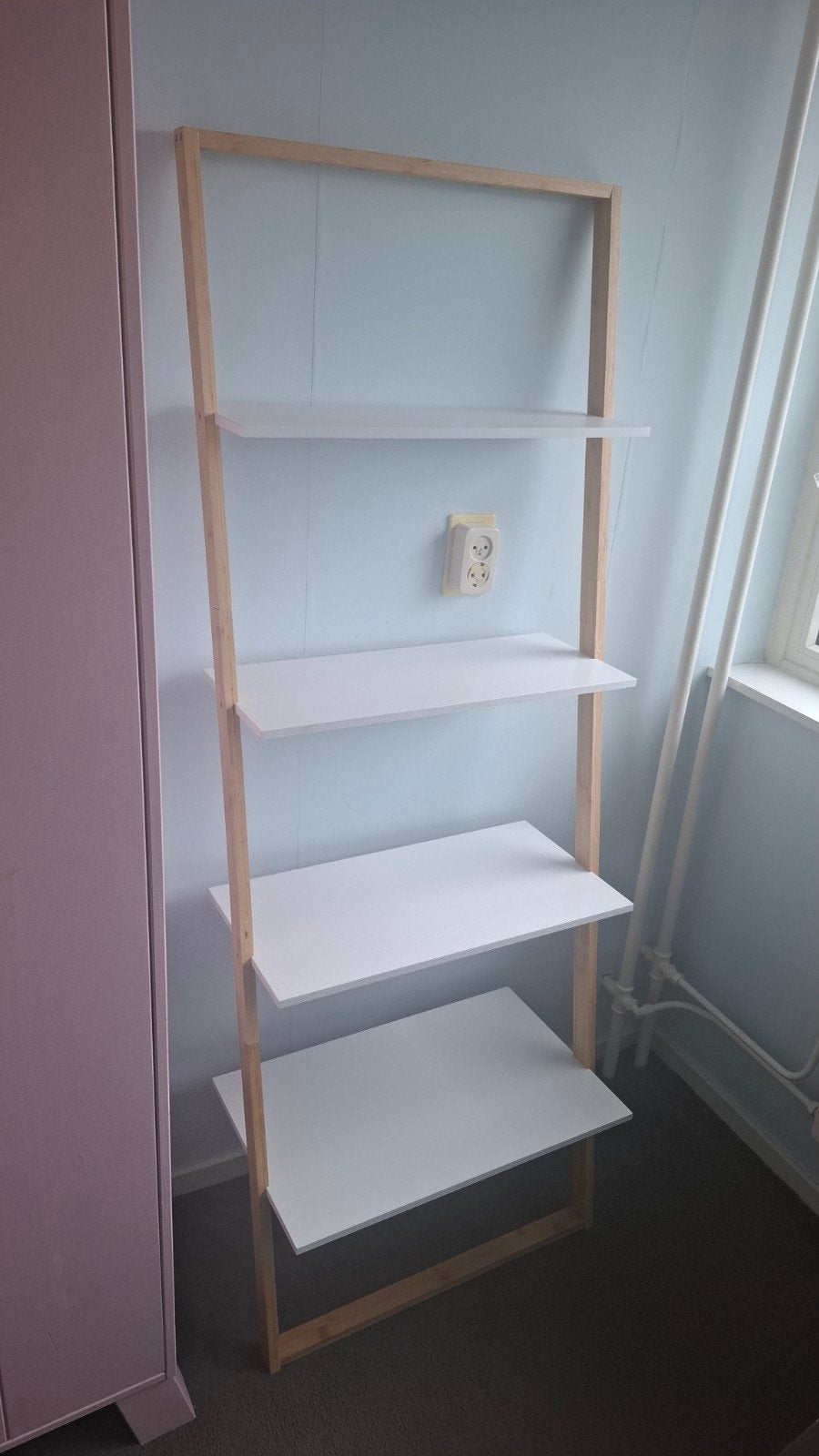 Houten ladderrek met 4 witte planken, Ophalen, Gebruikt