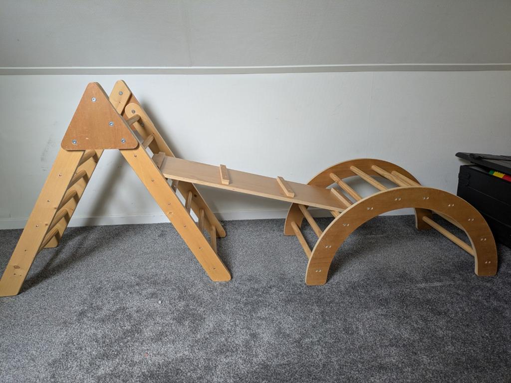 Houten Klimrek Set: Pikler Driehoek, Klimboog & Glijbaan, Ophalen, Gebruikt, Klimwand