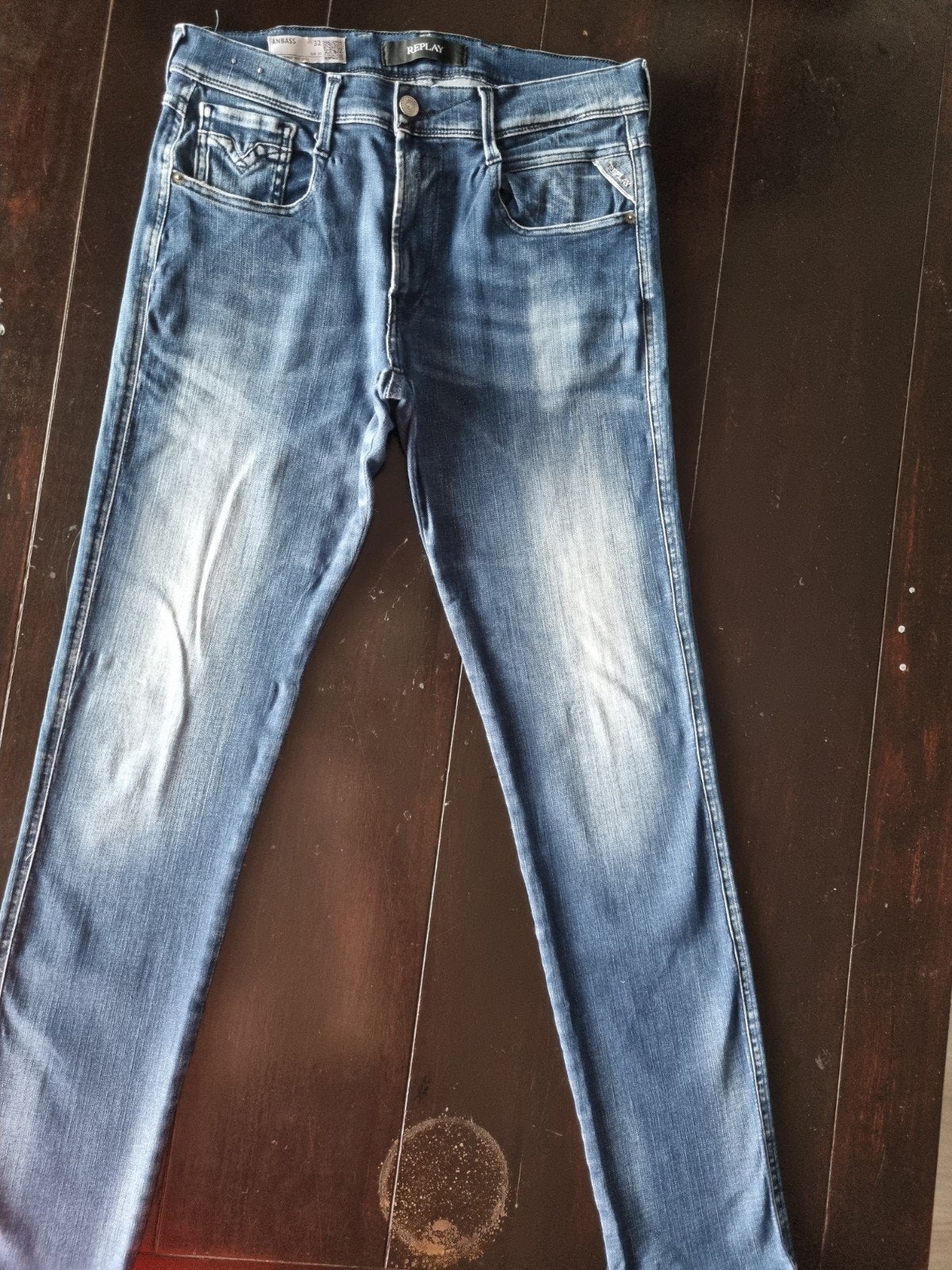 ZGAN REPLAY ANBASS SLIM SKINNY HYPERFLEX STRETCH SIZE 32/32, Blauw, W32 (confectie 46) of kleiner, Ophalen of Verzenden, Zo goed als nieuw