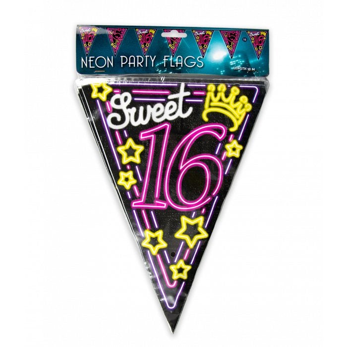 Vlaggenlijn neon – sweet 16 (7012915), Versiering, Info@all4funbaarlo.nl, A, Verjaardag