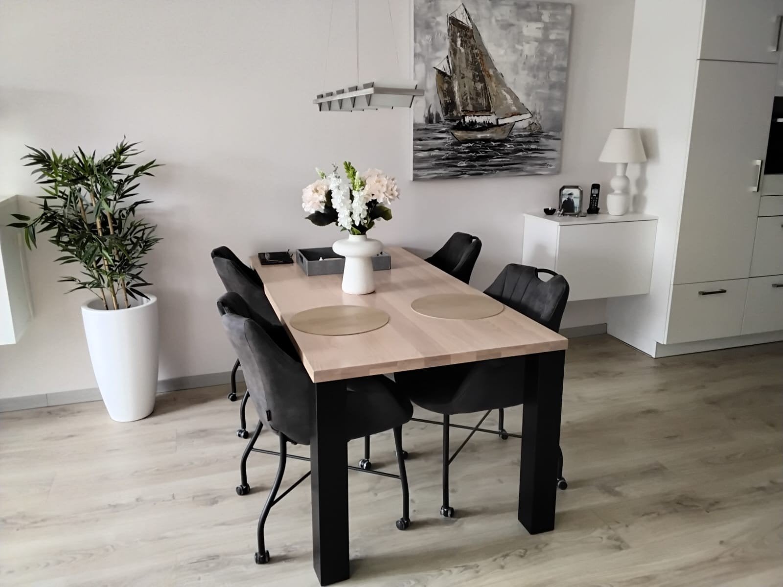 Mooie blank eiken eettafel, Ophalen, Gebruikt, Eikenhout, 50 tot 100 cm