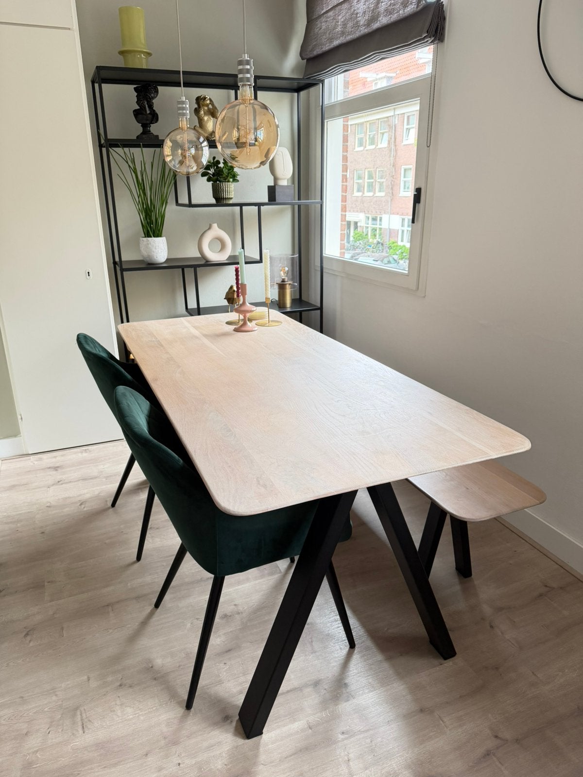 Eiken eettafel incl. bankje, Huis en Inrichting, Tafels | Eettafels, Rechthoekig, 50 tot 100 cm, Ophalen of Verzenden, Metaal