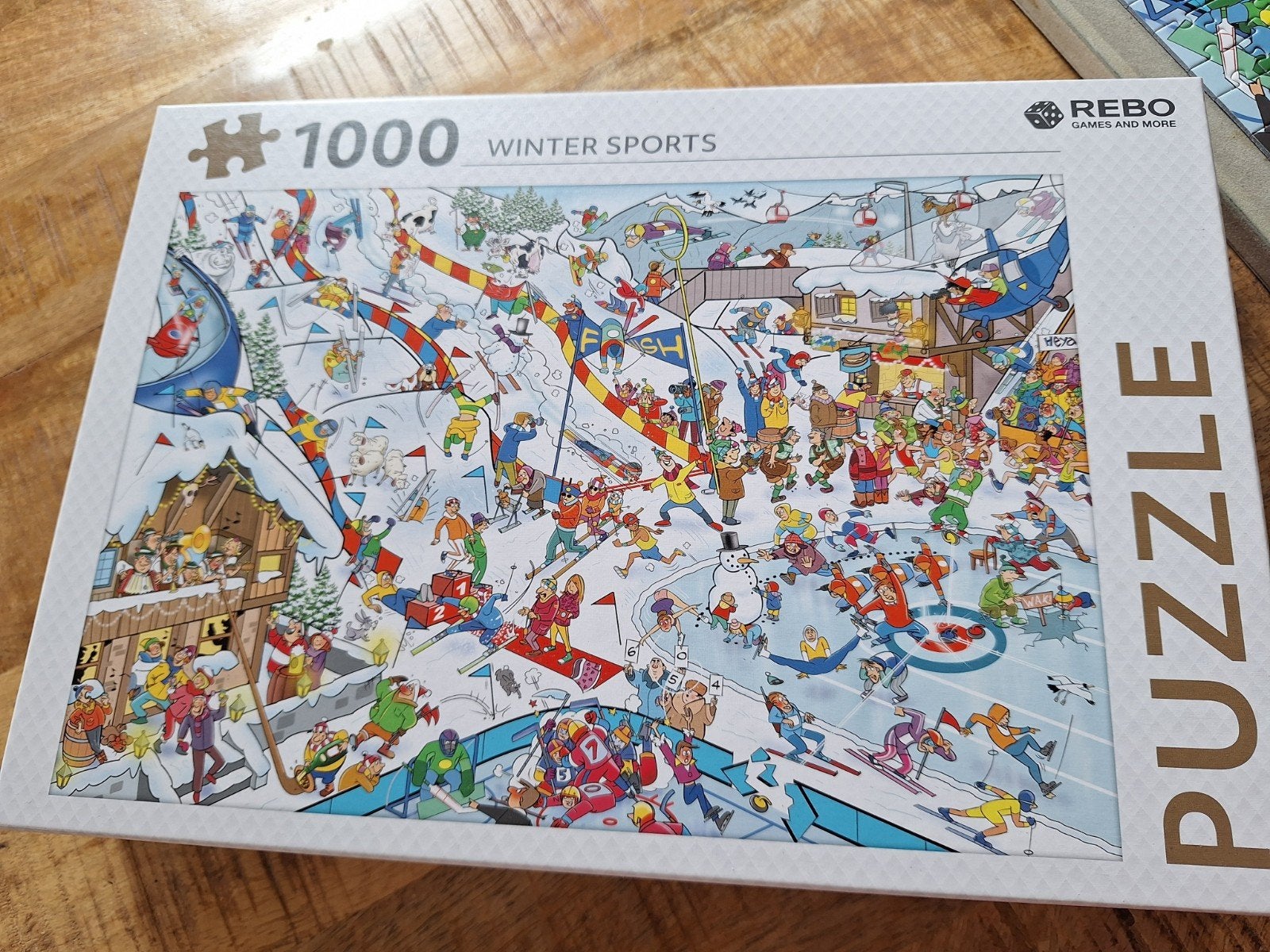 Wintersport 1000 stukjes puzzel van Rebo te koop, Ophalen of Verzenden, 500 t/m 1500 stukjes, Zo goed als nieuw, Legpuzzel