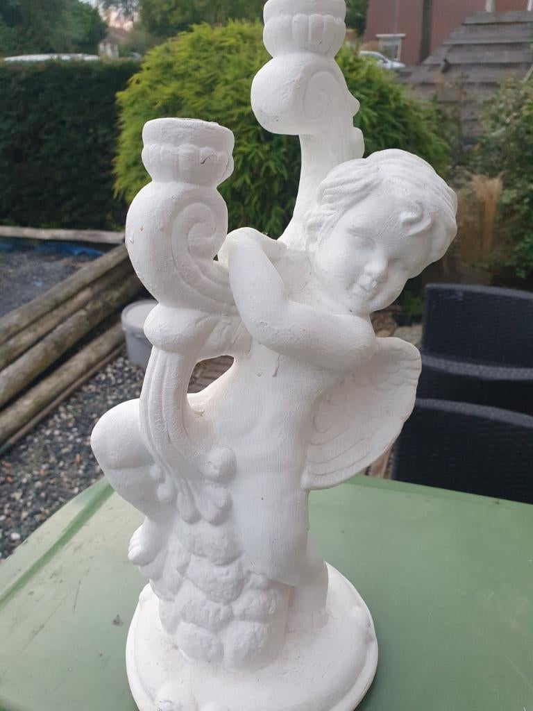 Heel mooie grote tafel kandelaar, voor 2 kaarsen van aardewe, Tuin en Terras, Tuinbeelden, Ophalen of Verzenden, Zo goed als nieuw