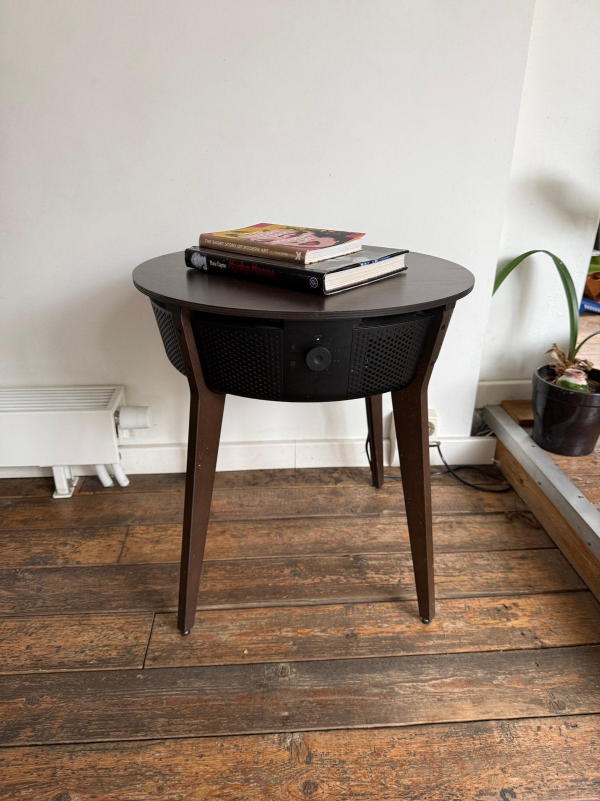 IKEA STARKVIND tafel met luchtreiniger donkerbruin, Ophalen, Rond, Zo goed als nieuw, 75 cm of meer