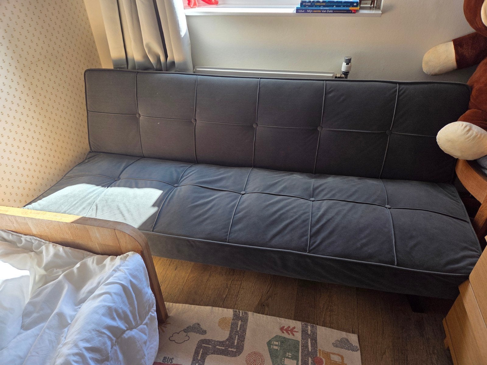 Woood Slaapbank Lenn velvet fluweel donkergroen, Huis en Inrichting, Ophalen, Gebruikt, 90 cm, Tweepersoons