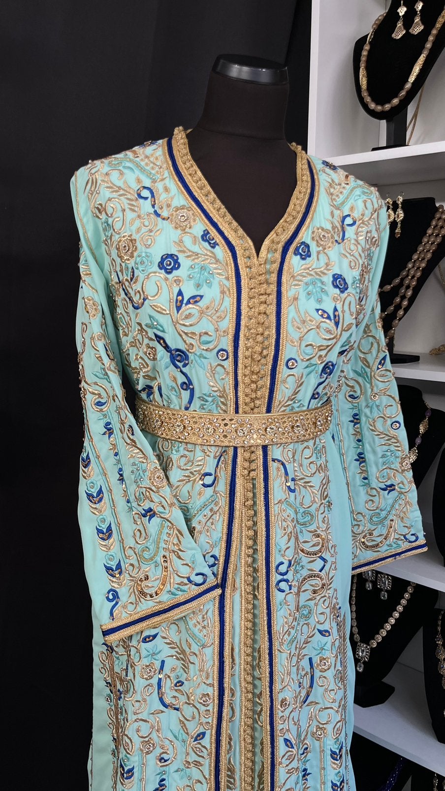 Takshita Marokkaanse jurk, Maat 38/40 (M), Overige typen, Blauw, Ophalen of Verzenden