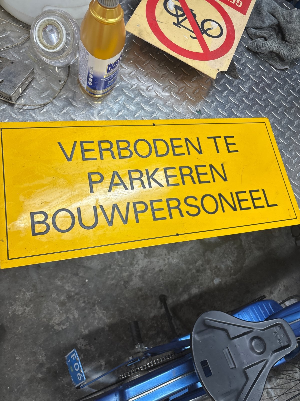 Verkeersbord: Verboden te parkeren bouwpersoneel, Ophalen of Verzenden, Gebruikt