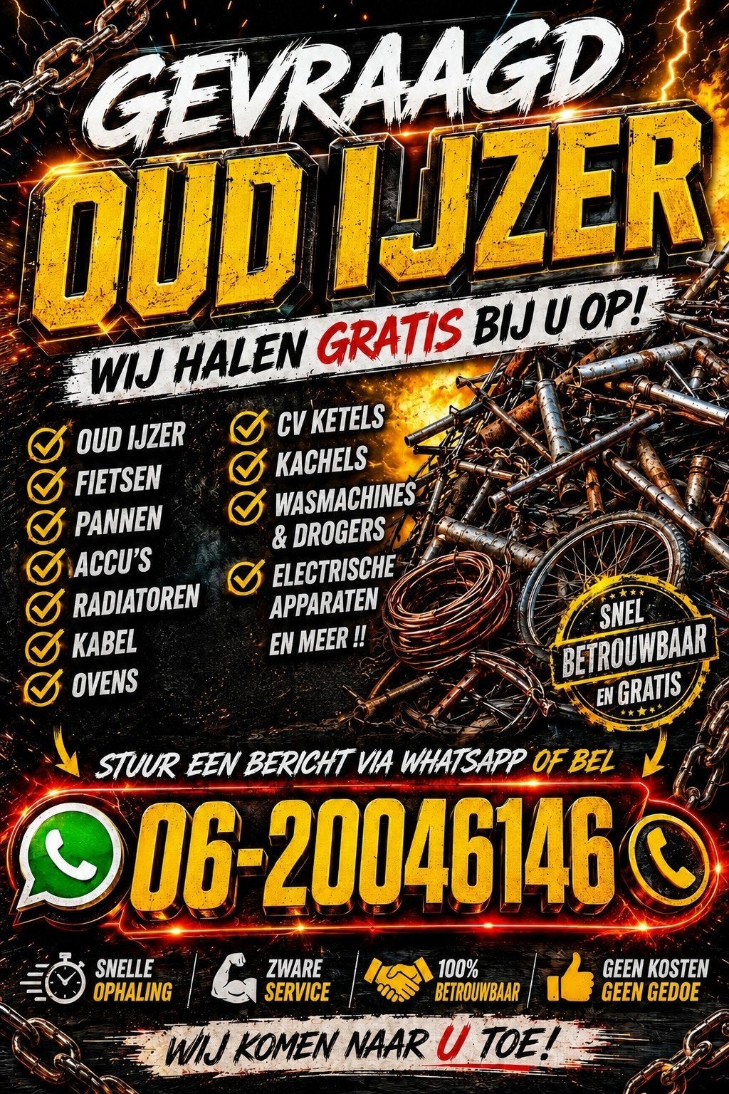 wij halen GRATIS U oud ijzer en metalen op, Ophalen, 250 mm of meer