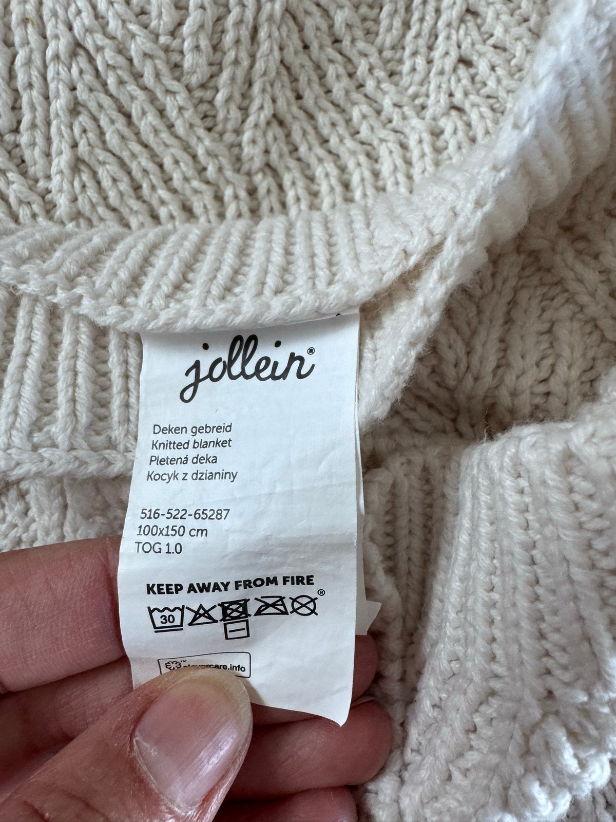Jollein Gebreide Deken 100x150 cm TOG 1.0, Kinderen en Baby's, Dekens, Slaapzakjes en Inbakerproducten, Zo goed als nieuw, Deken