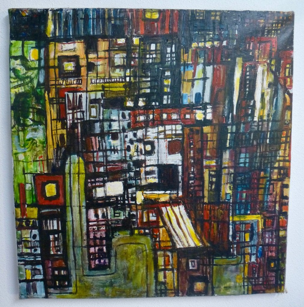 Olieverf op doek / kleurrijk / Cobra en Hunderwasser stijl, Overig onderwerp, Ophalen of Verzenden, Op houten frame, Olieverf