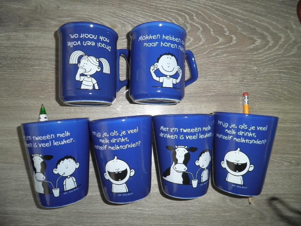 Zes Blue Band bekers., Huis en Inrichting, Keuken | Servies, Overige typen, Ophalen of Verzenden, Zo goed als nieuw, Overige stijlen