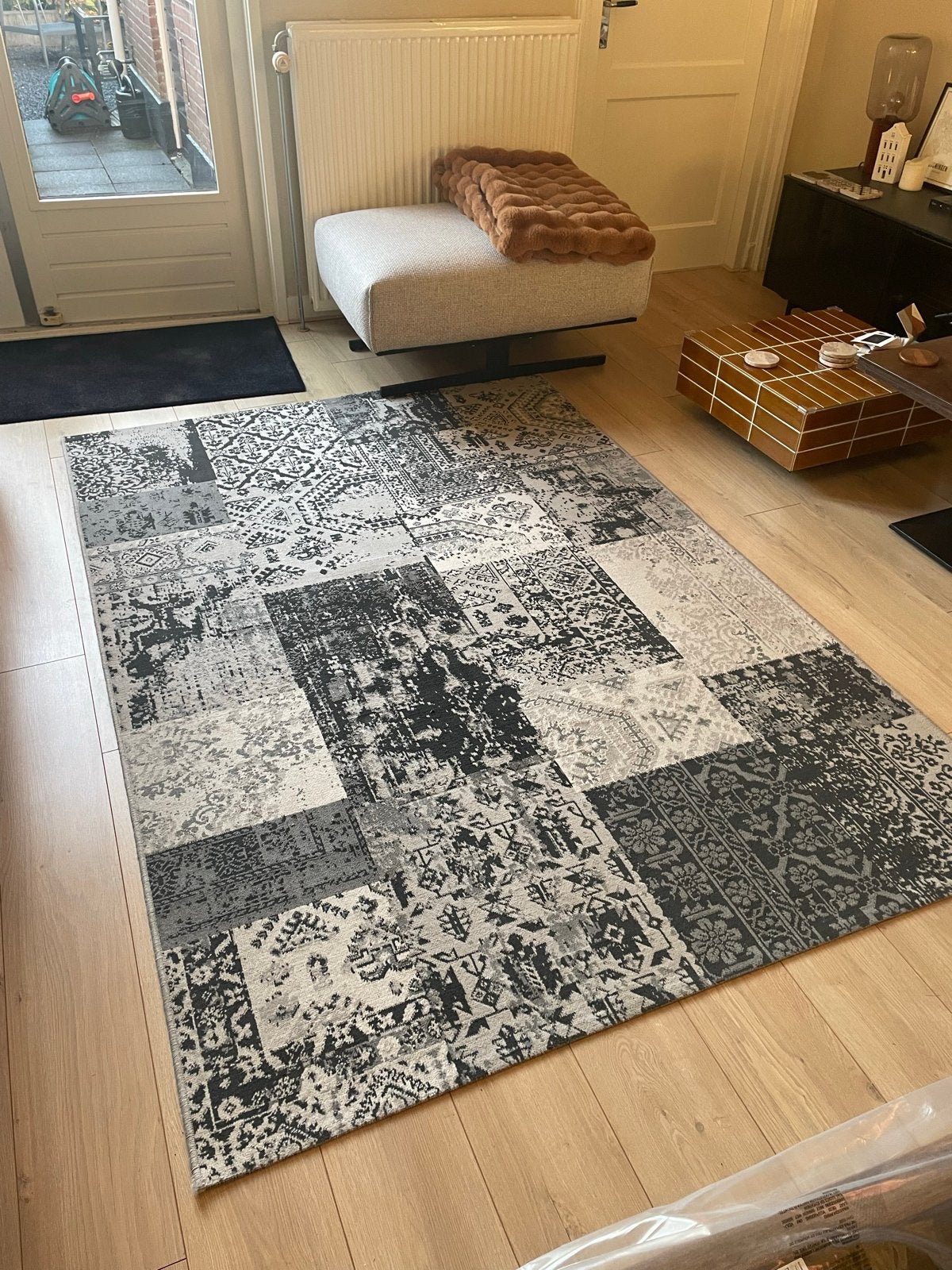 Modern Vloerkleed Grijs/Zwart Patchwork 160x230 cm - Recent, Ophalen, 150 tot 200 cm, 200 cm of meer, Zo goed als nieuw