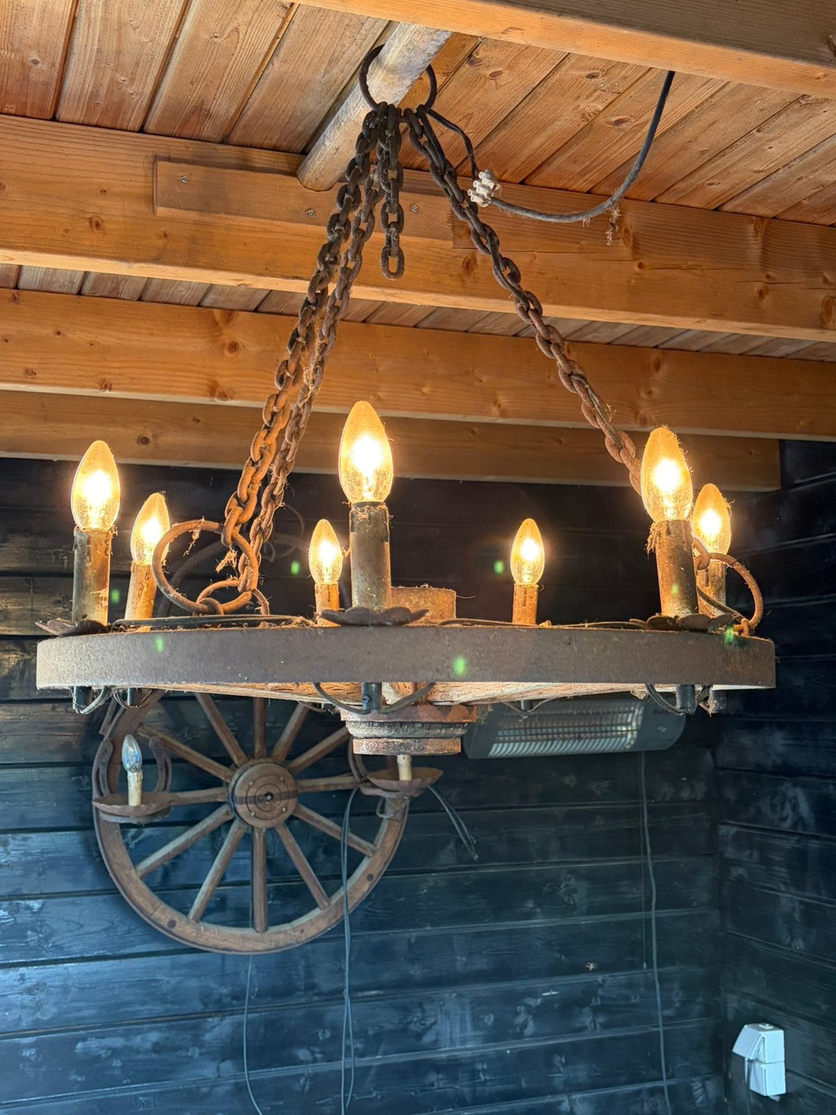 Authentieke oude wagenwiel kroonluchter  landelijke hanglamp, Ophalen