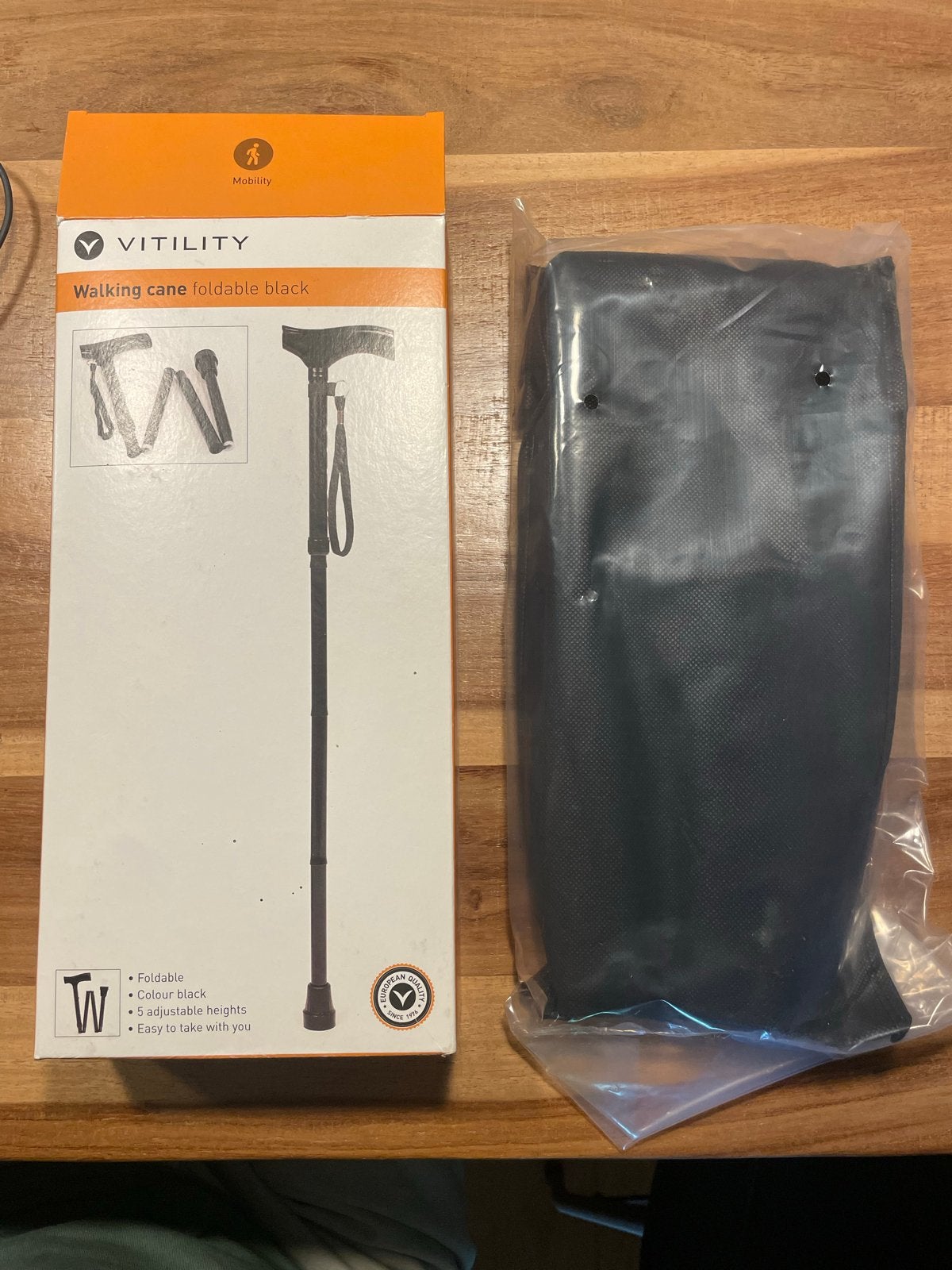 Opvouwbare wandelstok, kleur zwart, nieuw in de verpakking, Diversen, Ophalen of Verzenden, Opvouwbaar, Nieuw
