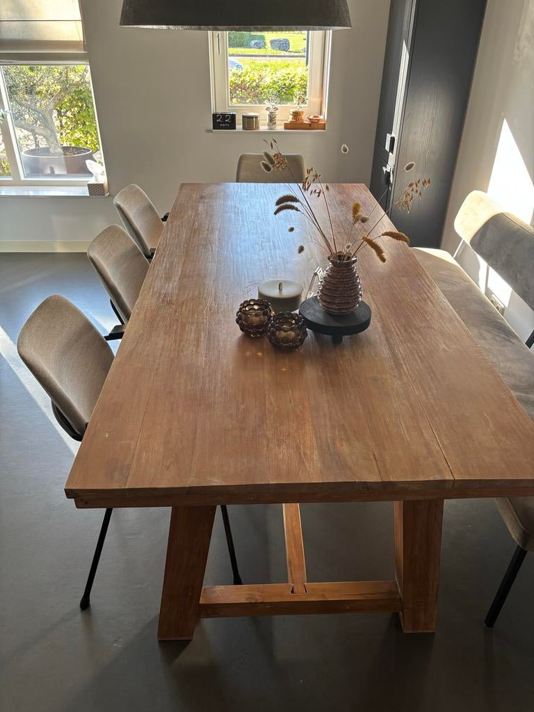 Robuuste eettafel, 225x100 cm - Gebruikt, mooie staat, Ophalen, Gebruikt, 100 tot 150 cm, 200 cm of meer
