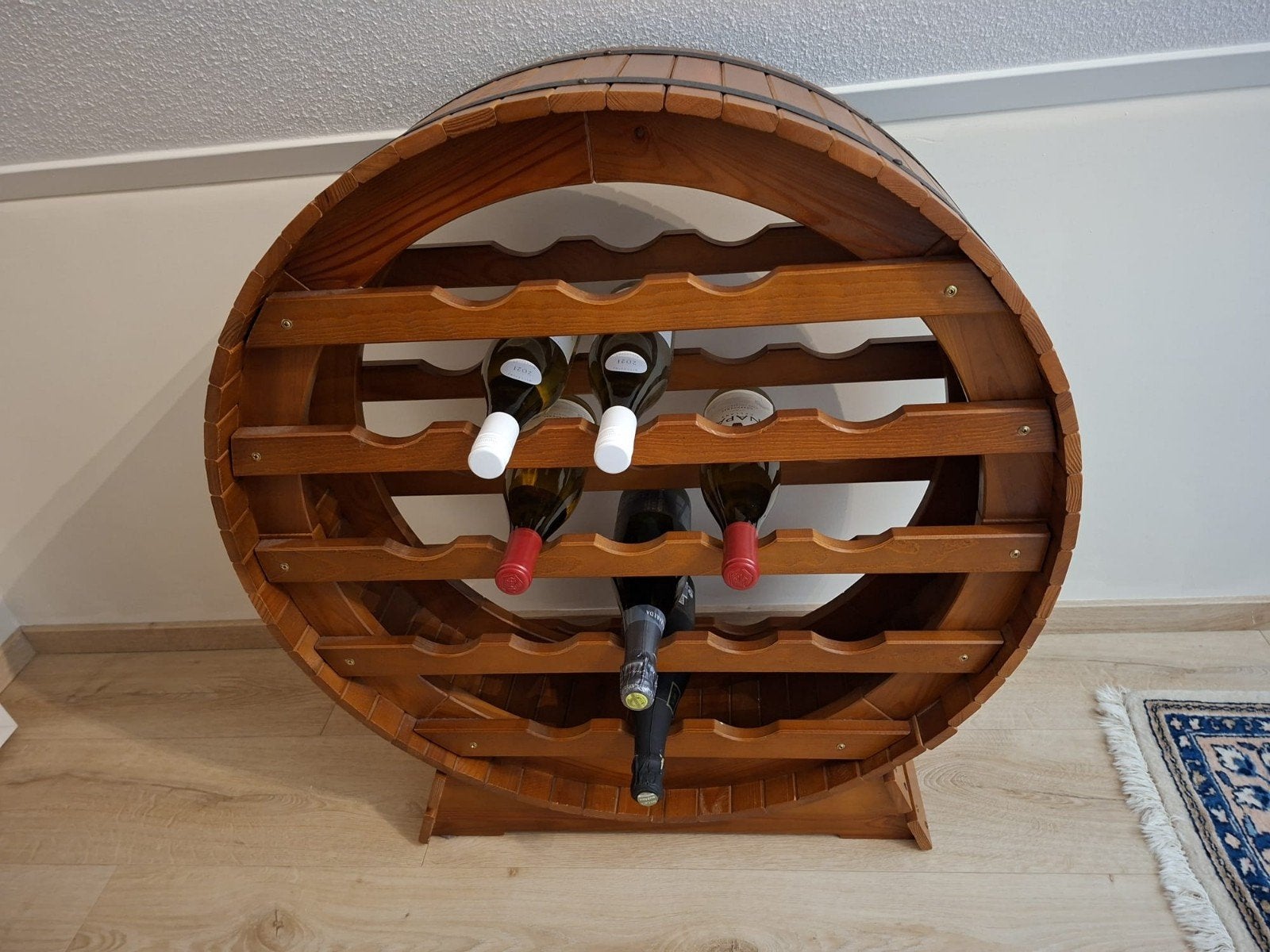 Rond wijnrek voor 21 flessen - Houten wijnvat design, Ophalen, 50 – 75, Gebruikt, 15 tot 25 flessen