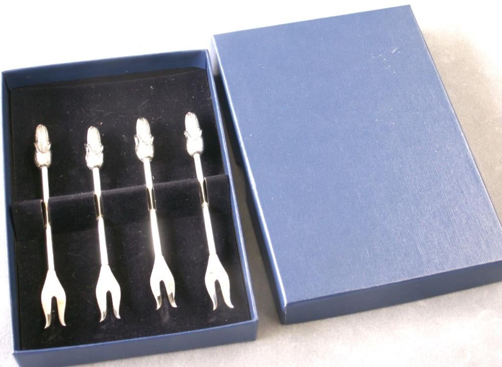 4 verzilverde cocktailprikkers, amuse- /zuurvorkjes maiskolf, Ophalen of Verzenden