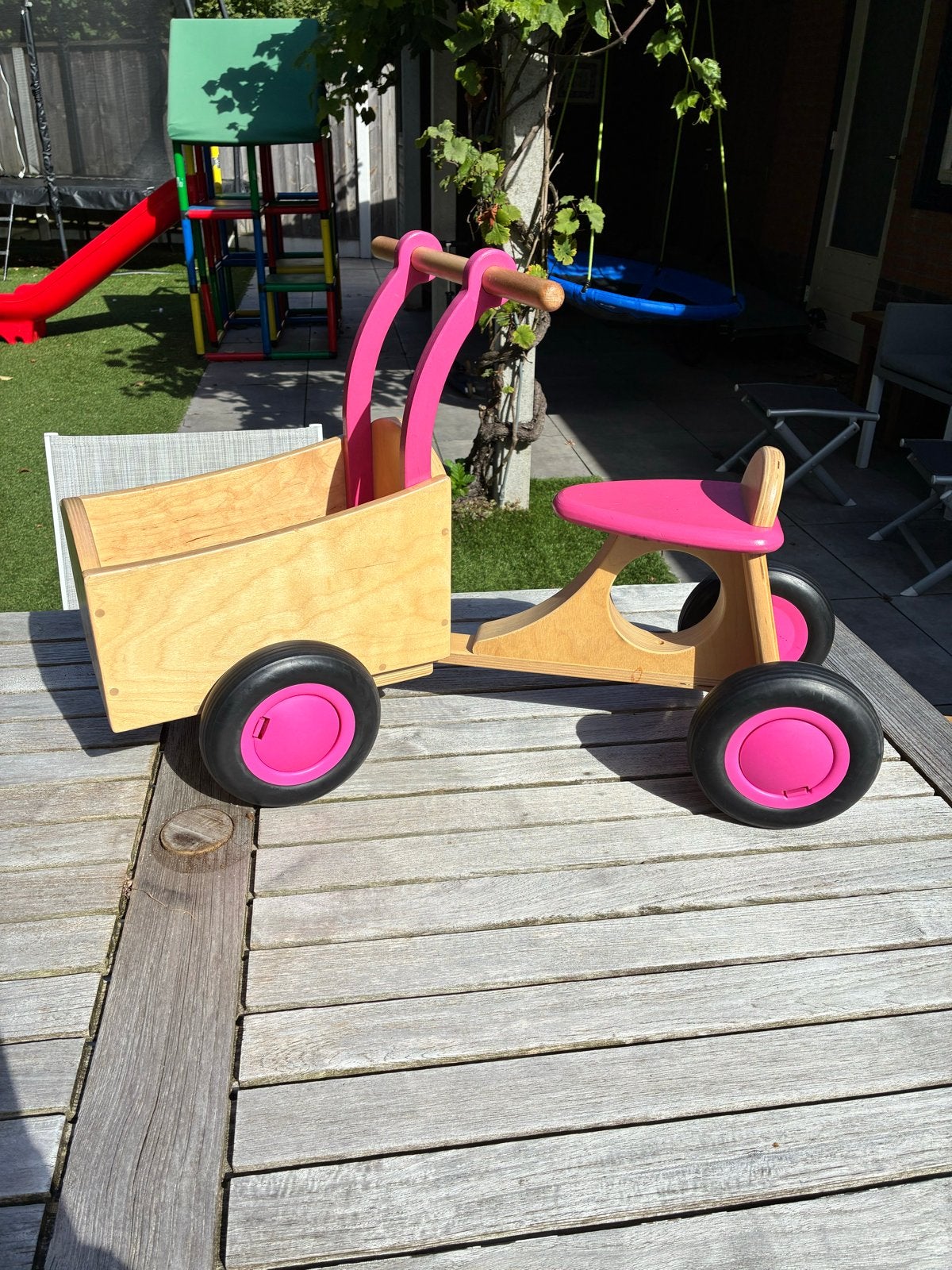 Van Dijk Toys Houten kinder bakfiets loopfiets, Ophalen, Gebruikt
