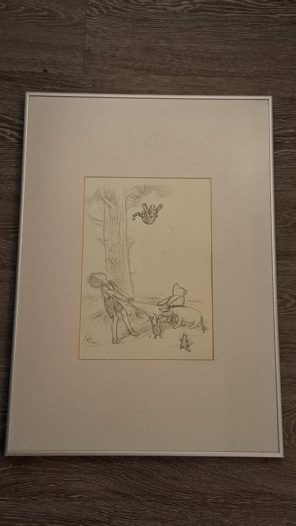 Houtskool tekeningen (4 stuks) van "Winnie de Poeh"., Ophalen