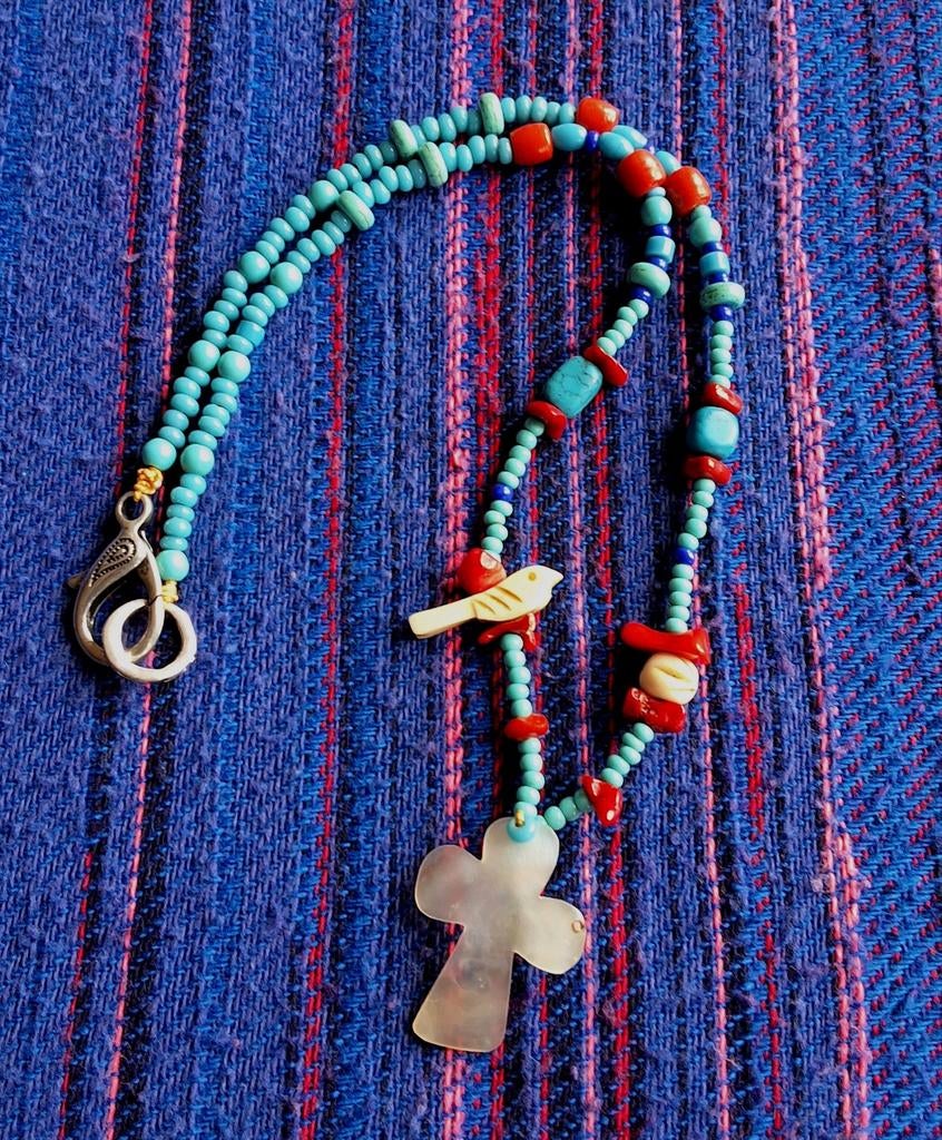 Ketting Navajo stijl, Met hanger, Blauw, Ophalen of Verzenden, Zo goed als nieuw