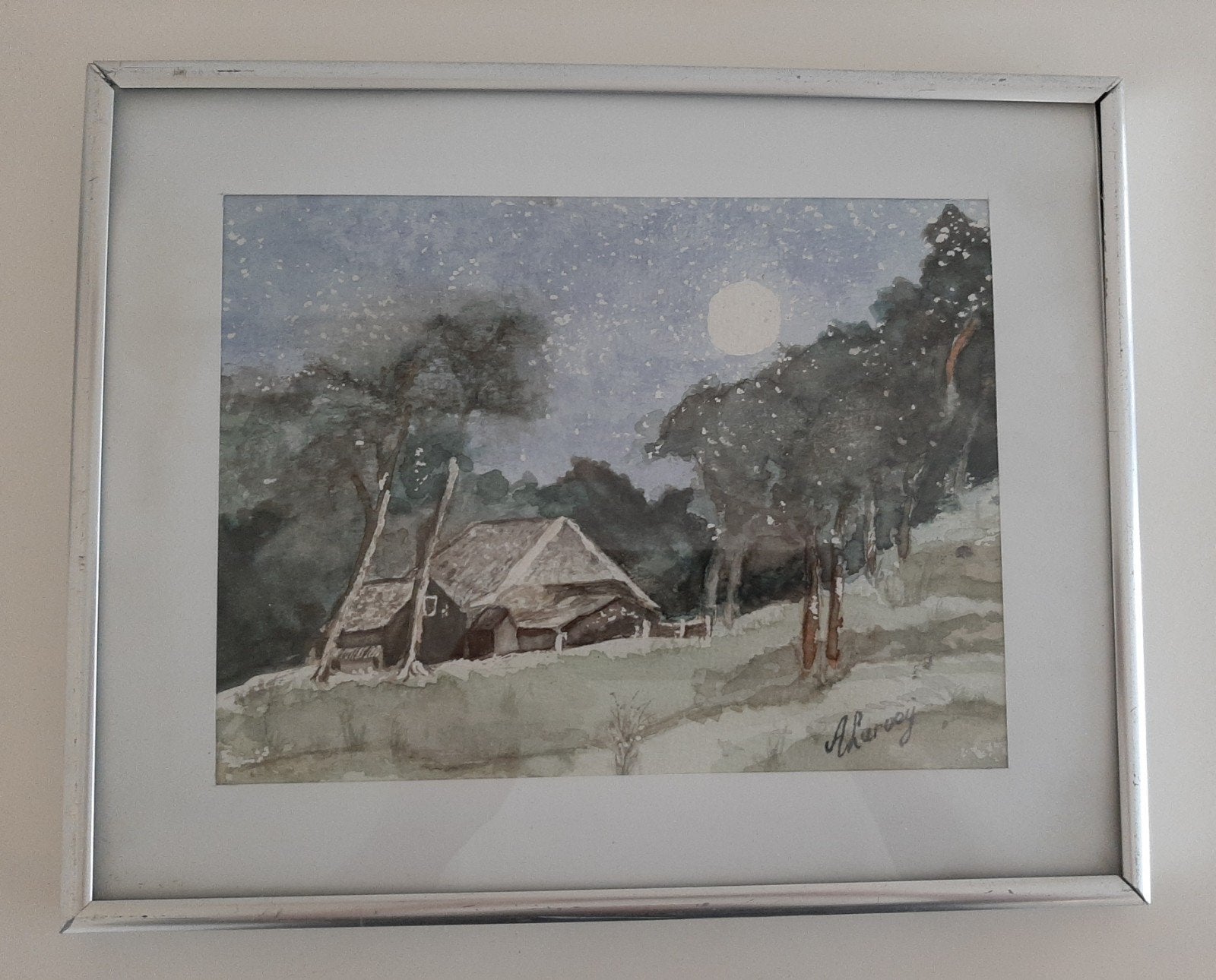 Ingelijste aquarel dorpsgezicht, Ophalen of Verzenden
