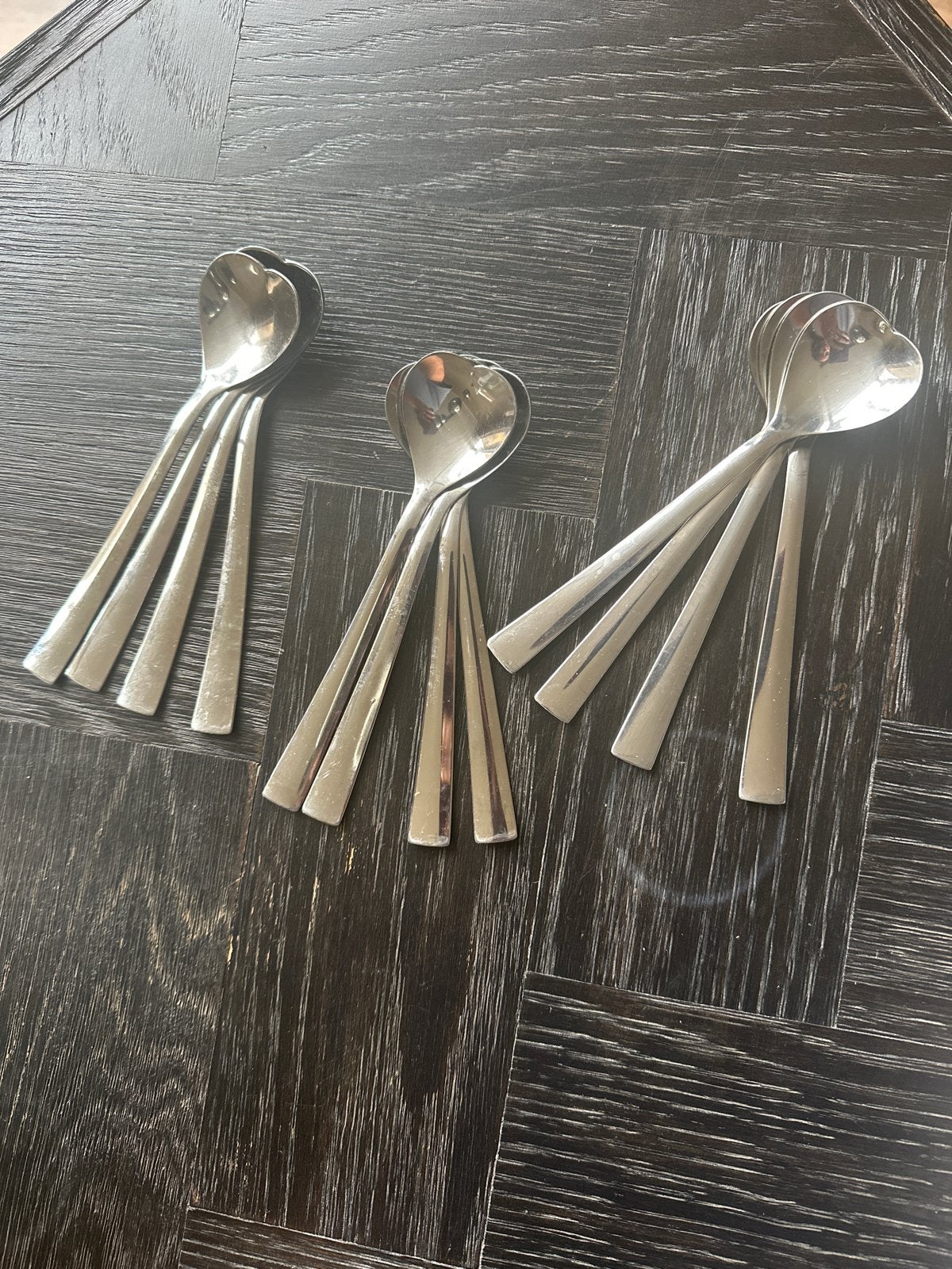 Set van 12 hartjes vorm RVS theelepels/dessertlepels, Ophalen of Verzenden, Zo goed als nieuw, Rvs of Chroom