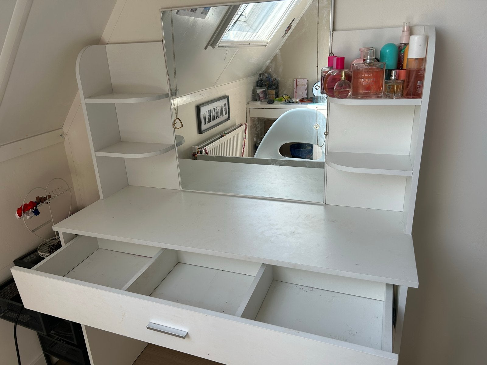 Witte kaptafel met spiegel en lades, Ophalen, Gebruikt, 100 tot 150 cm, 150 tot 200 cm