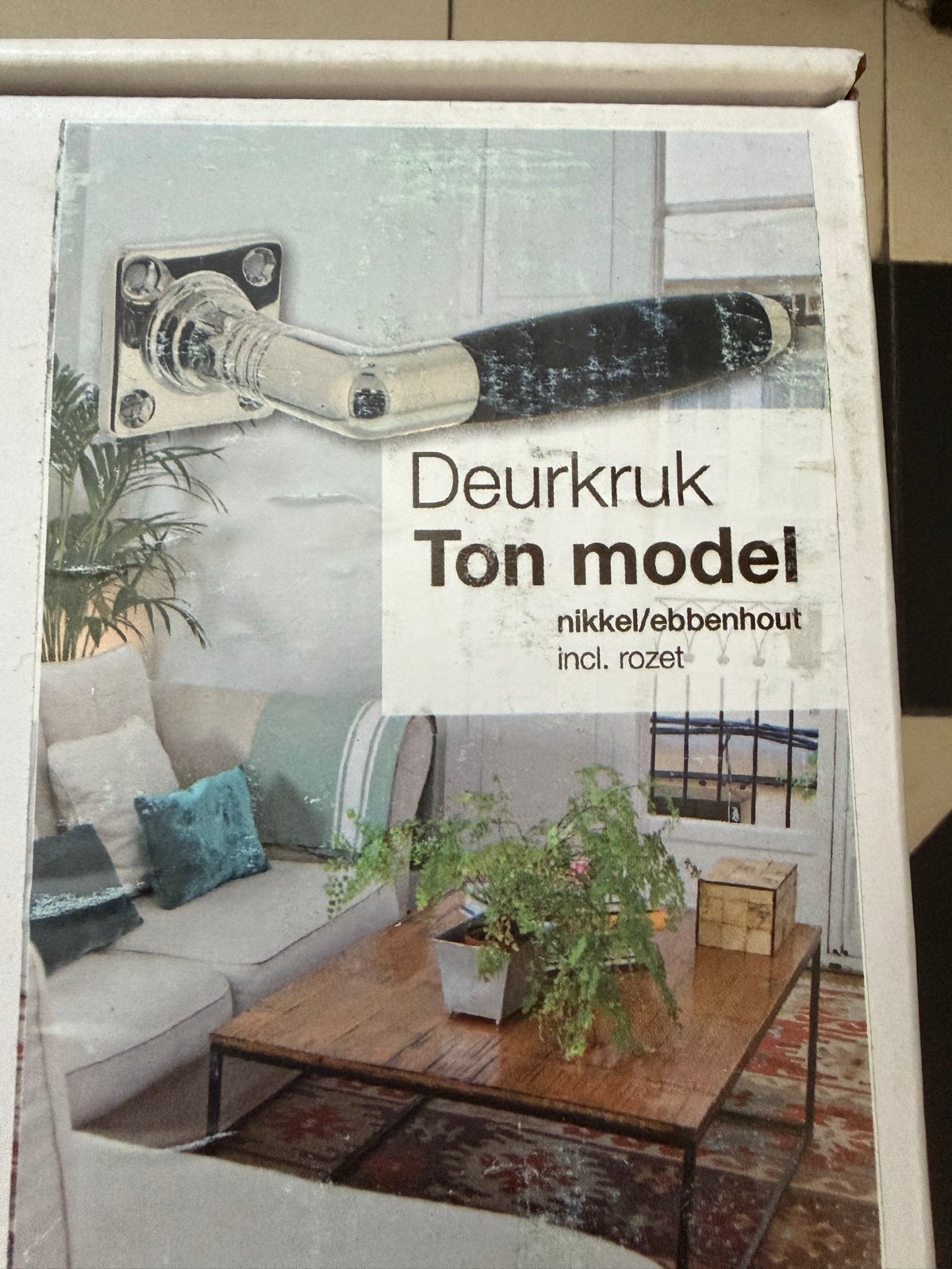 Deurkruk Ton model nikkel/ebbenhout incl. rozet x 6, Ophalen of Verzenden, Nieuw, Overige materialen, Klink of Kruk