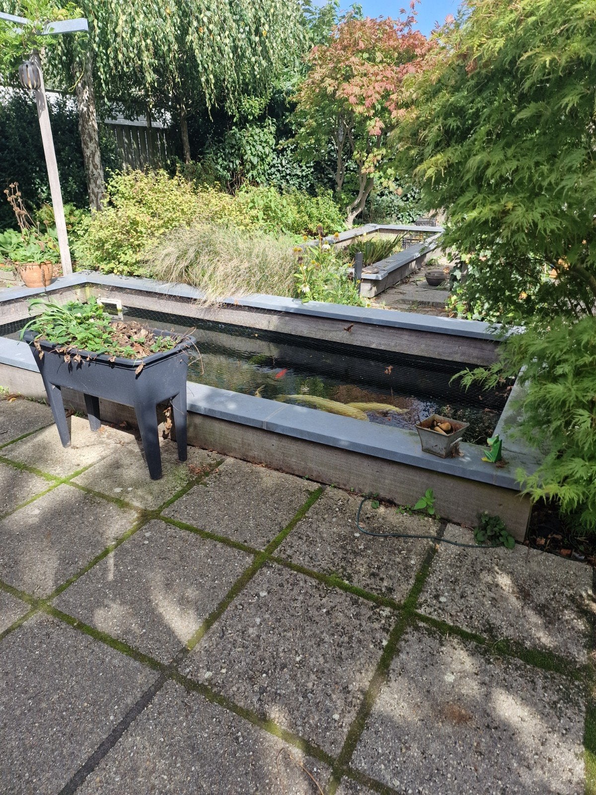 Twee vijverranden met zink en tropisch hardhout, Tuin en Terras, Ophalen