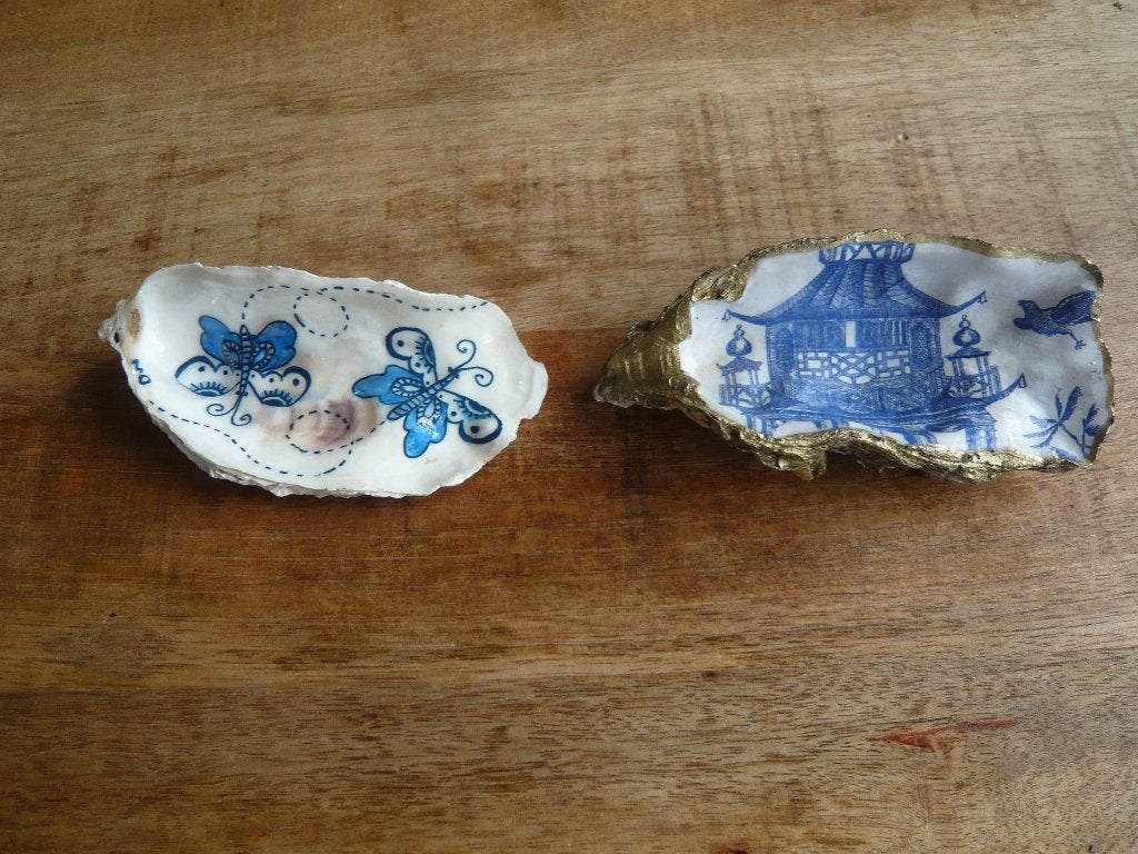 handbeschilderde oesterschelp, Ophalen of Verzenden, Fossiel
