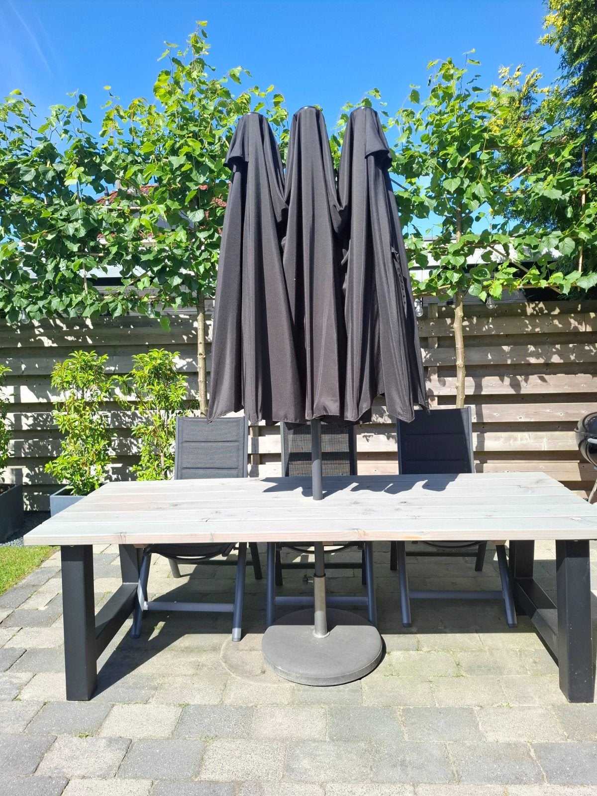Lifa Garden Dubbele Parasol met Hoes en Voet - UV 50, Ophalen, Gebruikt, Meer dan 4 meter, Stokparasol