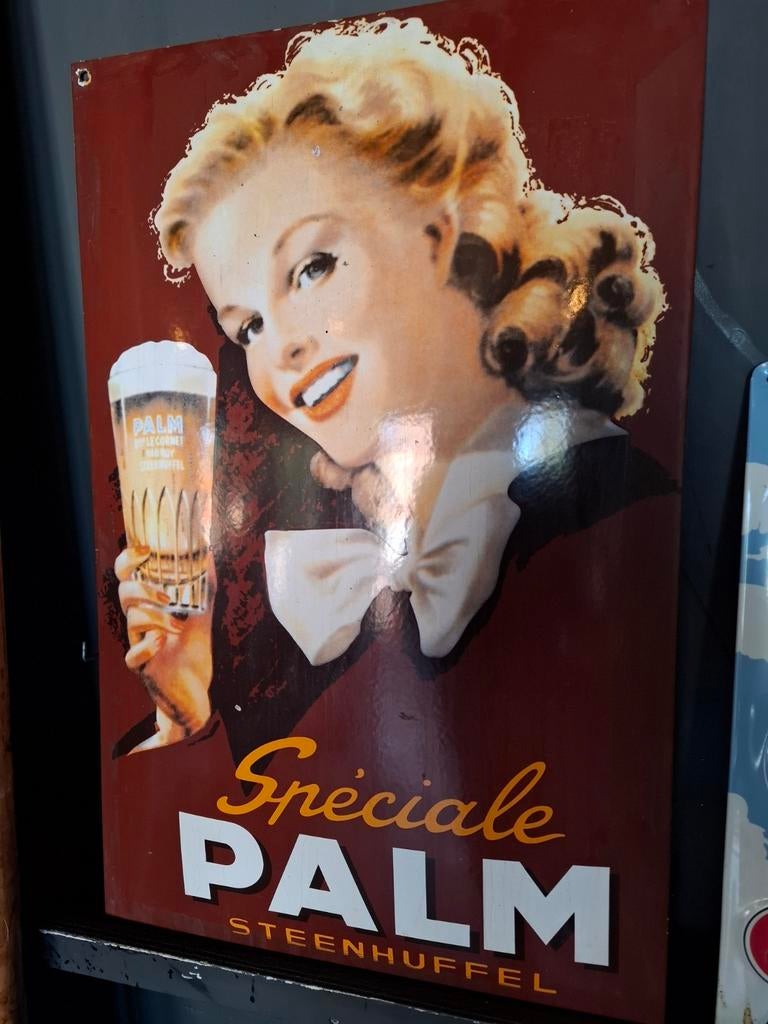 Vintage Palm Bier Emaille Reclamebord - Spéciale Palm, Ophalen of Verzenden