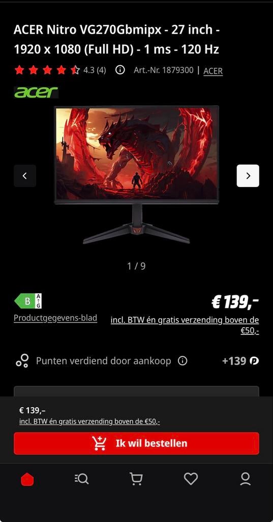 Acer Nitro VG270Gbmipx 27 inch Full HD Gaming Monitor 120Hz, Computers en Software, Monitoren, IPS, 101 t/m 150 Hz, Full HD, Zo goed als nieuw