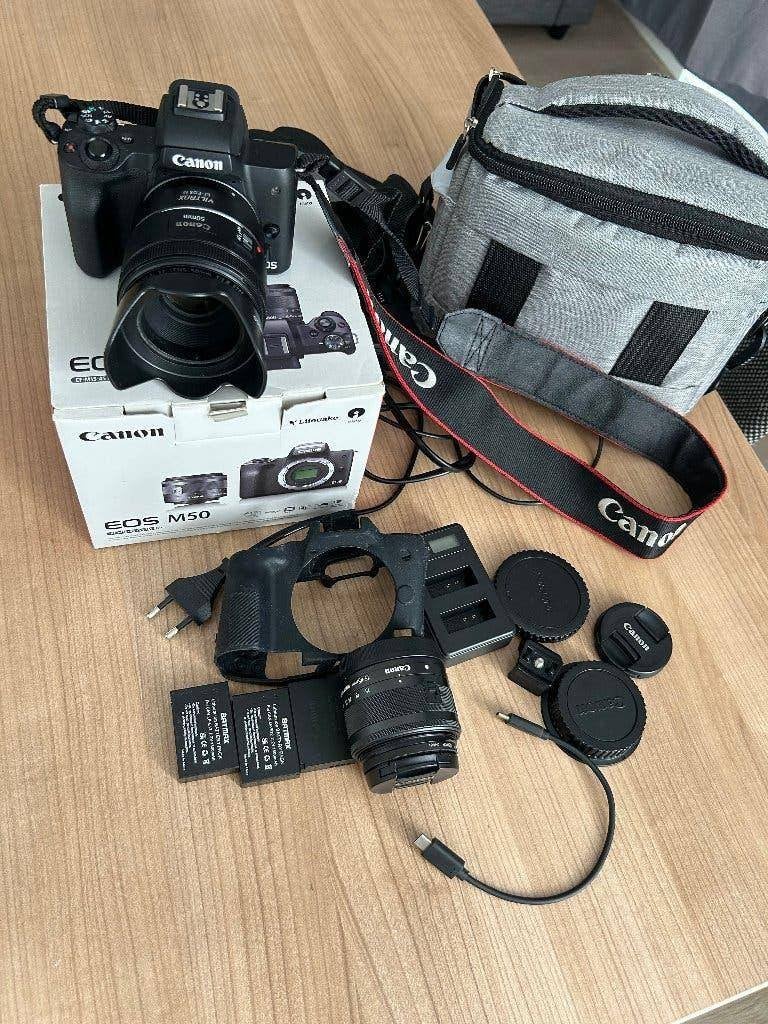 Canon EOS M50 + EF - 45mm Kit Lens + Canon EF 50mm f1.8 - M, Audio, Tv en Foto, Ophalen, Canon, Nieuw, Geen optische zoom