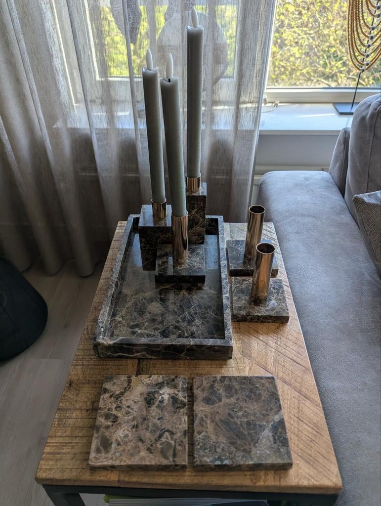 Marmer kaarsenset, Ophalen of Verzenden, Nieuw, Overige materialen, Minder dan 25 cm