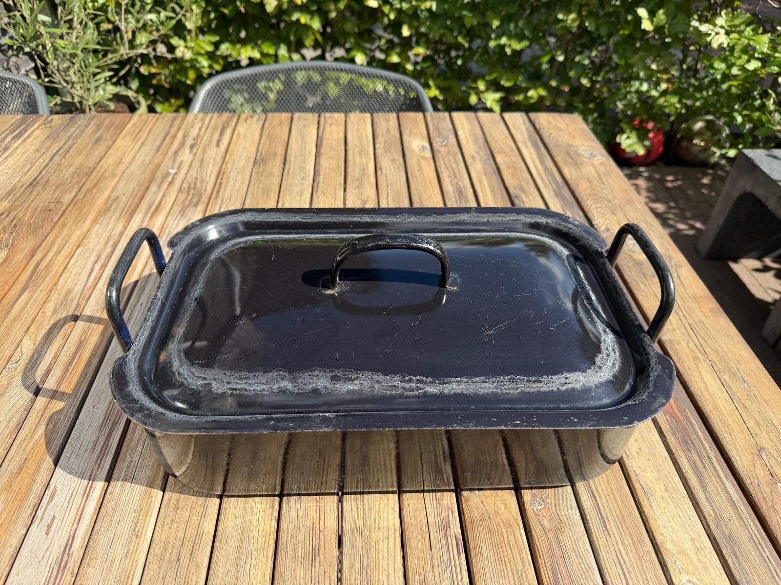 Gietijzeren braadpan 40x26 cm - Opknapper, Gebruikt, Met deksel, Ophalen of Verzenden, Braadpan