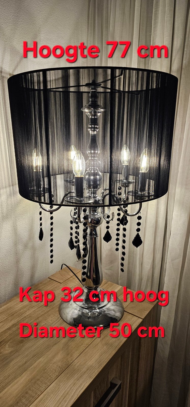 Tafellamp, zilverkleurige lamp, zwarte kap, eric kuster styl, Ophalen, Gebruikt, Metaal