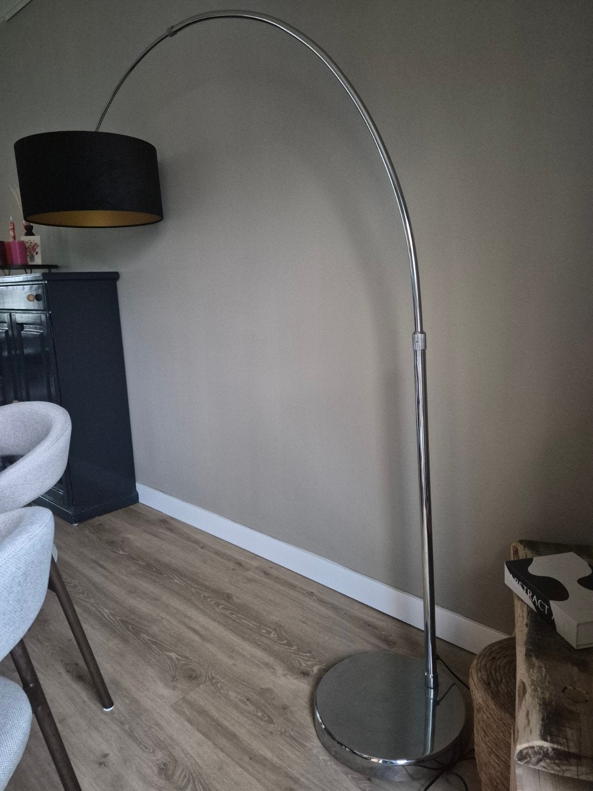 booglamp chroom met zwart fluwelen kap, Huis en Inrichting, Ophalen, Zo goed als nieuw, 150 tot 200 cm