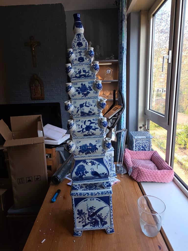 Prachtige Delfts Blauwe Tulpenvaas Toren - Handgeschilderd, Ophalen of Verzenden