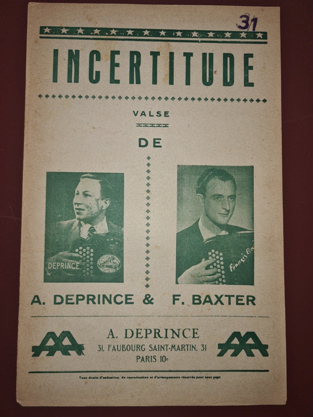 Incertitude - Valse bladmuziek voor piano en accordeon, Gebruikt, Klassiek, Piano, Overige soorten